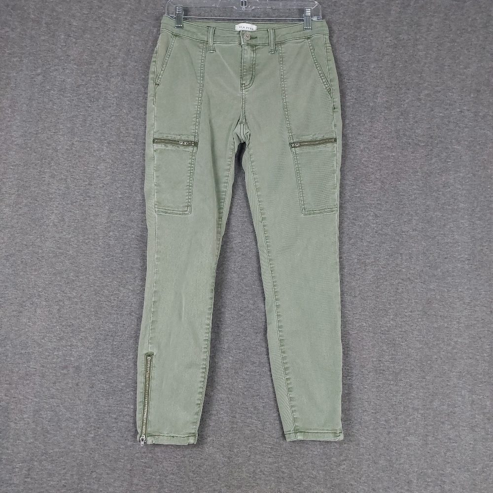 LILA RYAN WOMENS CYPRESS GREEN CARGO SKINNY ANKLE DENIM JEANS ZIPPER DETAIL 8